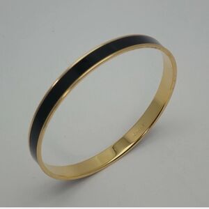 Monet Signed Vintage 1980s Art Deco-Style Black & Gold Bangle